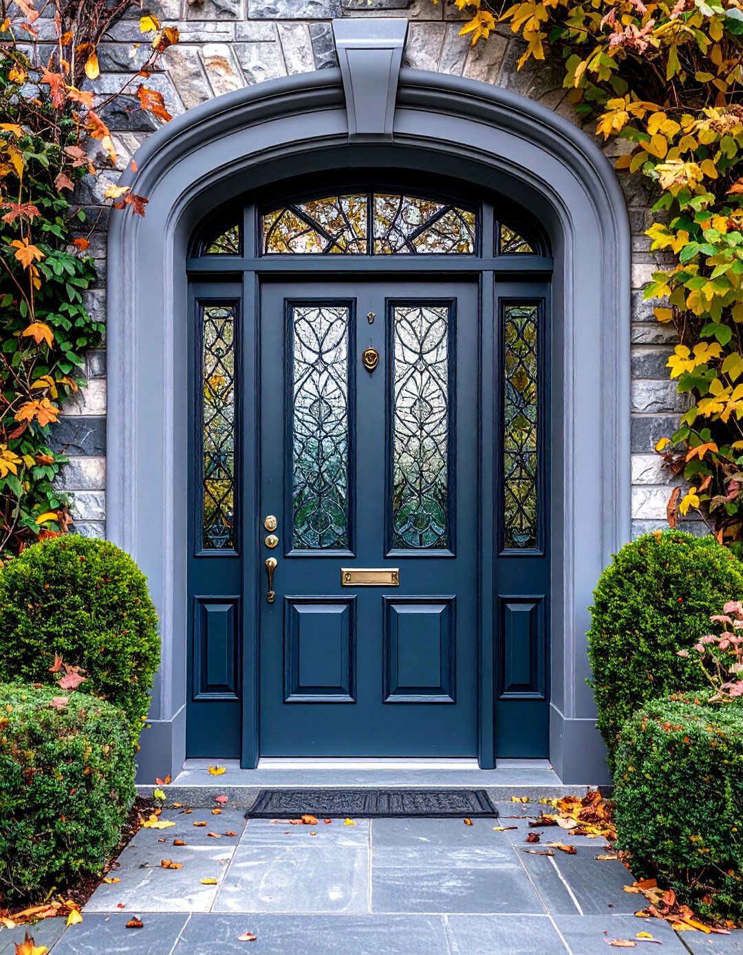 Slate Grey Traditional Door with Etched Glass Panels - 25 Grey Front Door Ideas