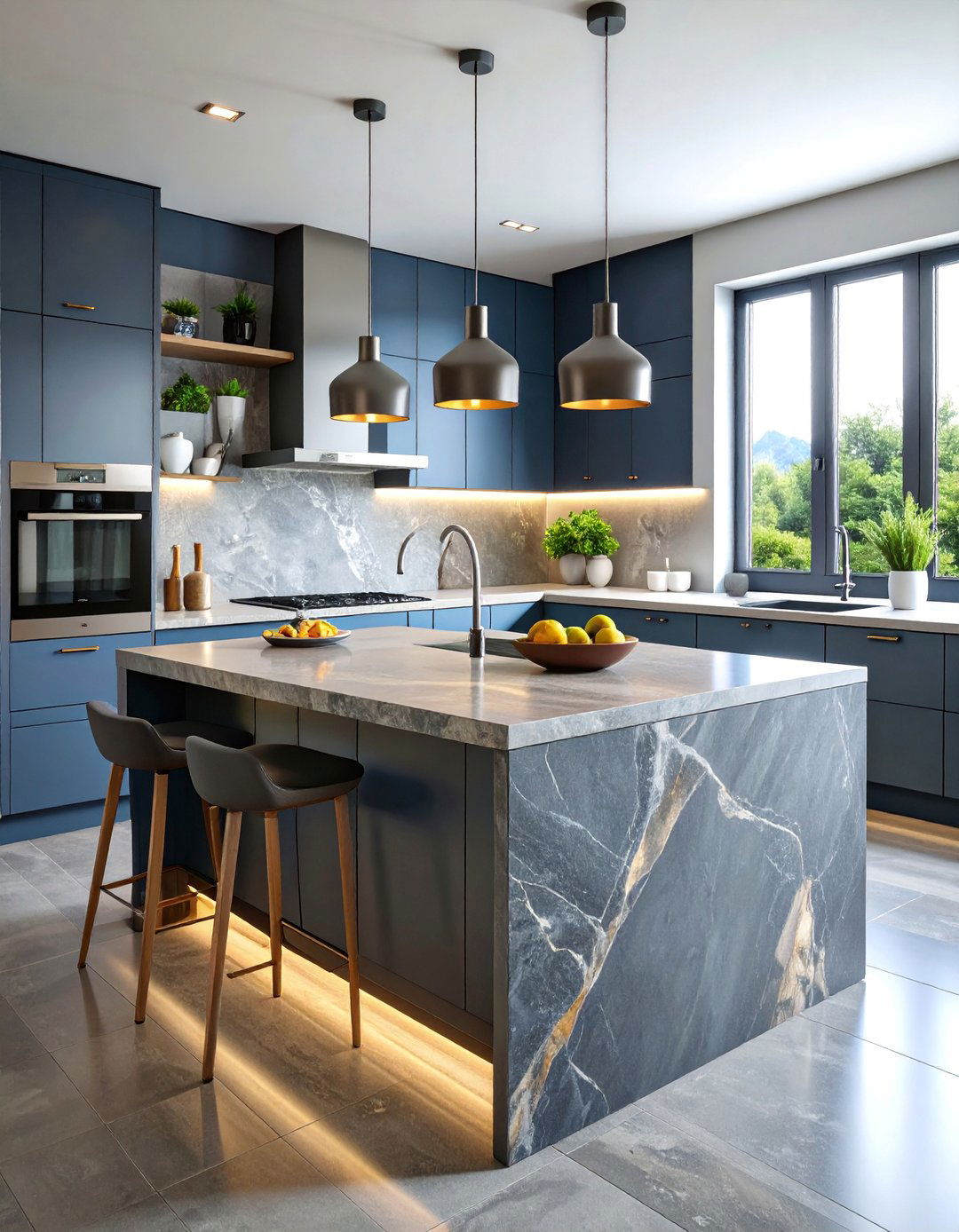 Slate Panel Kitchen Island with Natural Stone Sophistication - 25 Kitchen Island Back Panel Ideas