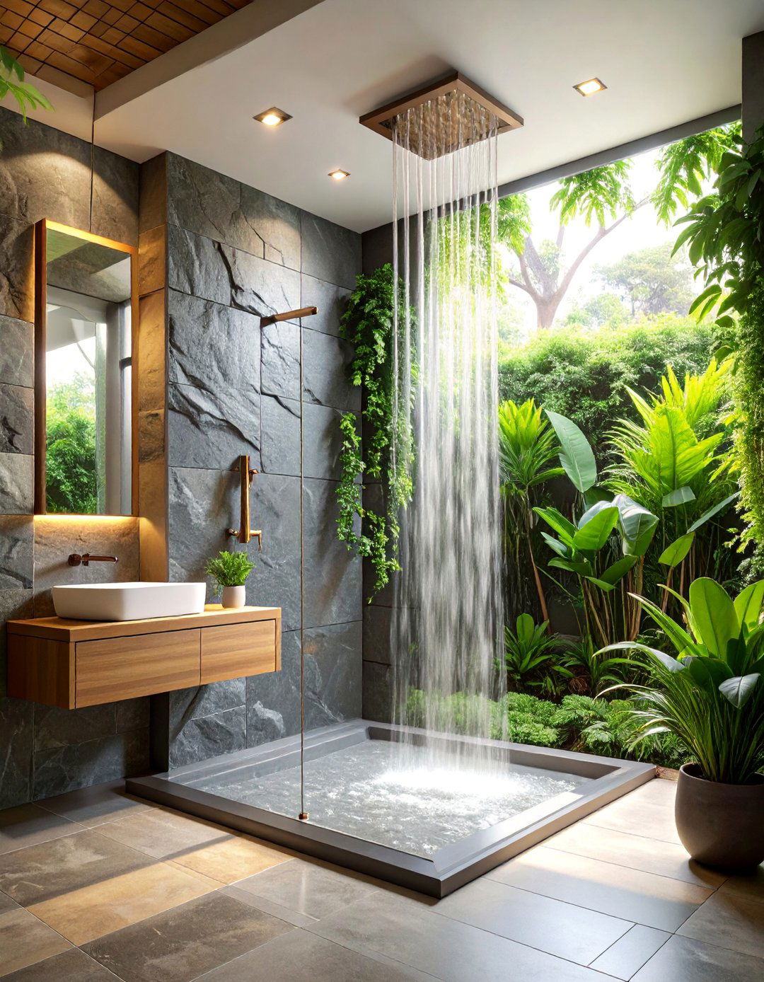 Slate Texture Natural Rugged - 25 Doorless Walk In Shower Ideas