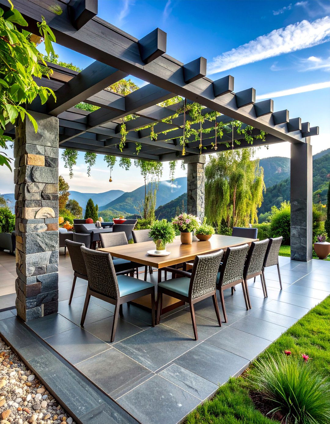 Slate Tile Pergola Drama - 25 Pergola Flooring Ideas