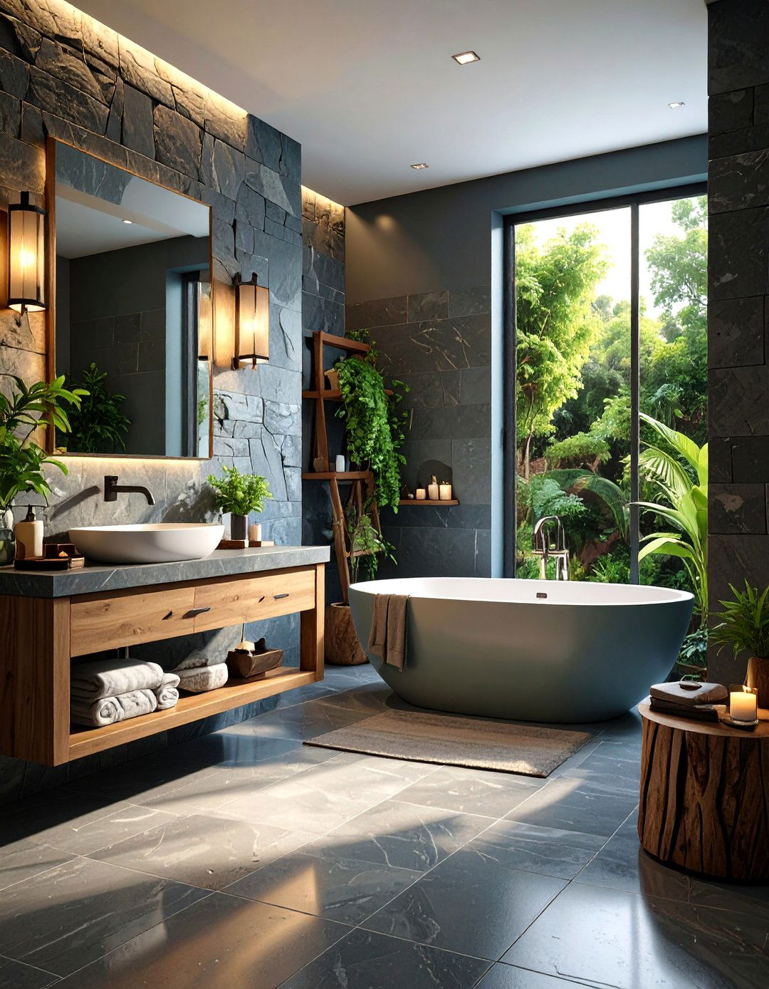 Slate and Natural Stone Luxury - 25 Masculine Bathroom Ideas
