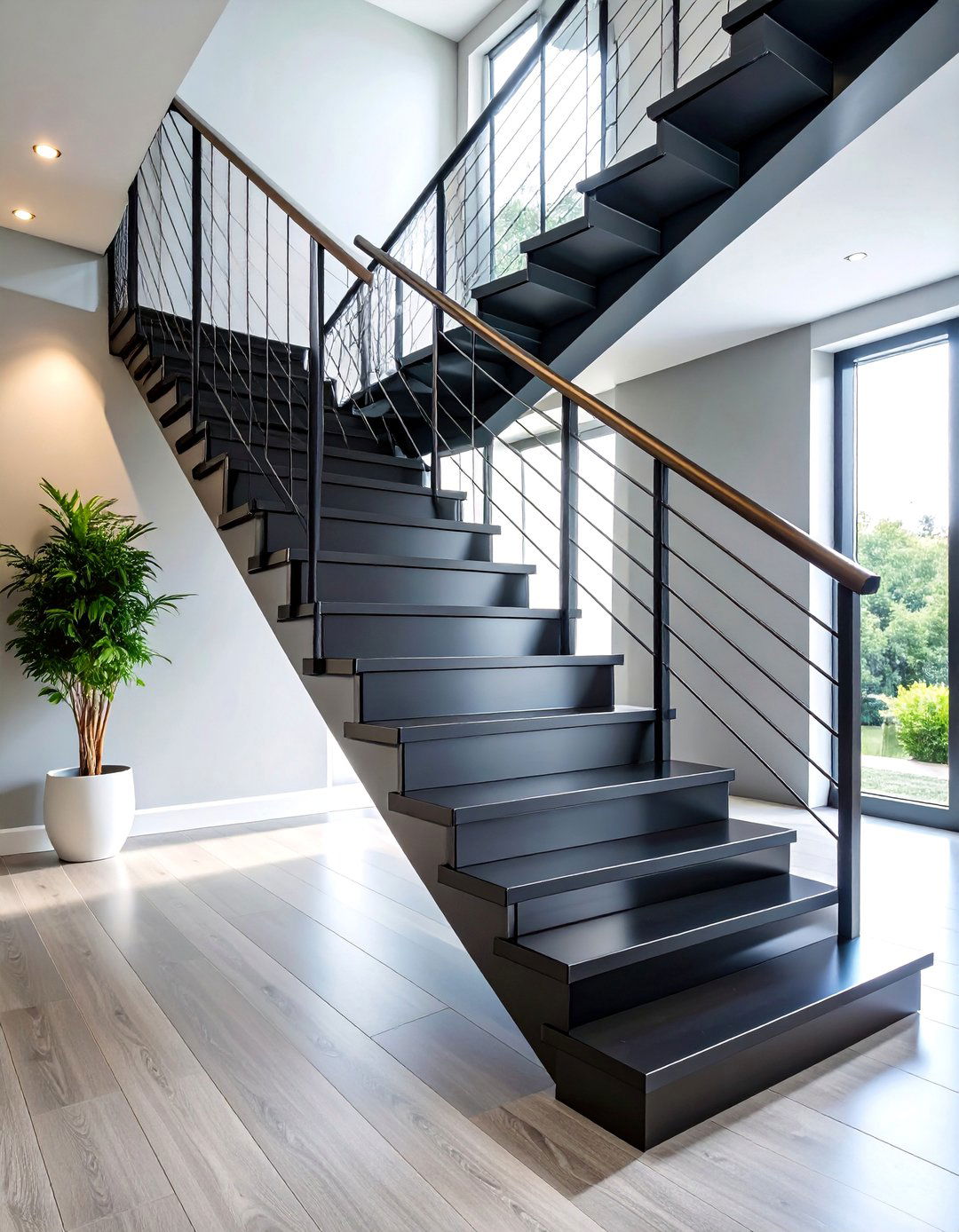 Sleek Black Aluminum Staircase Construction - 25 black staircase ideas