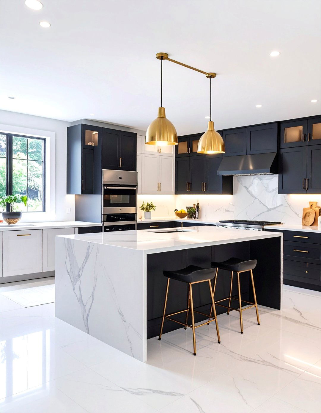 Sleek Black Cabinets with Gray Backsplash Feature - 25 Gray and Black Kitchen Ideas