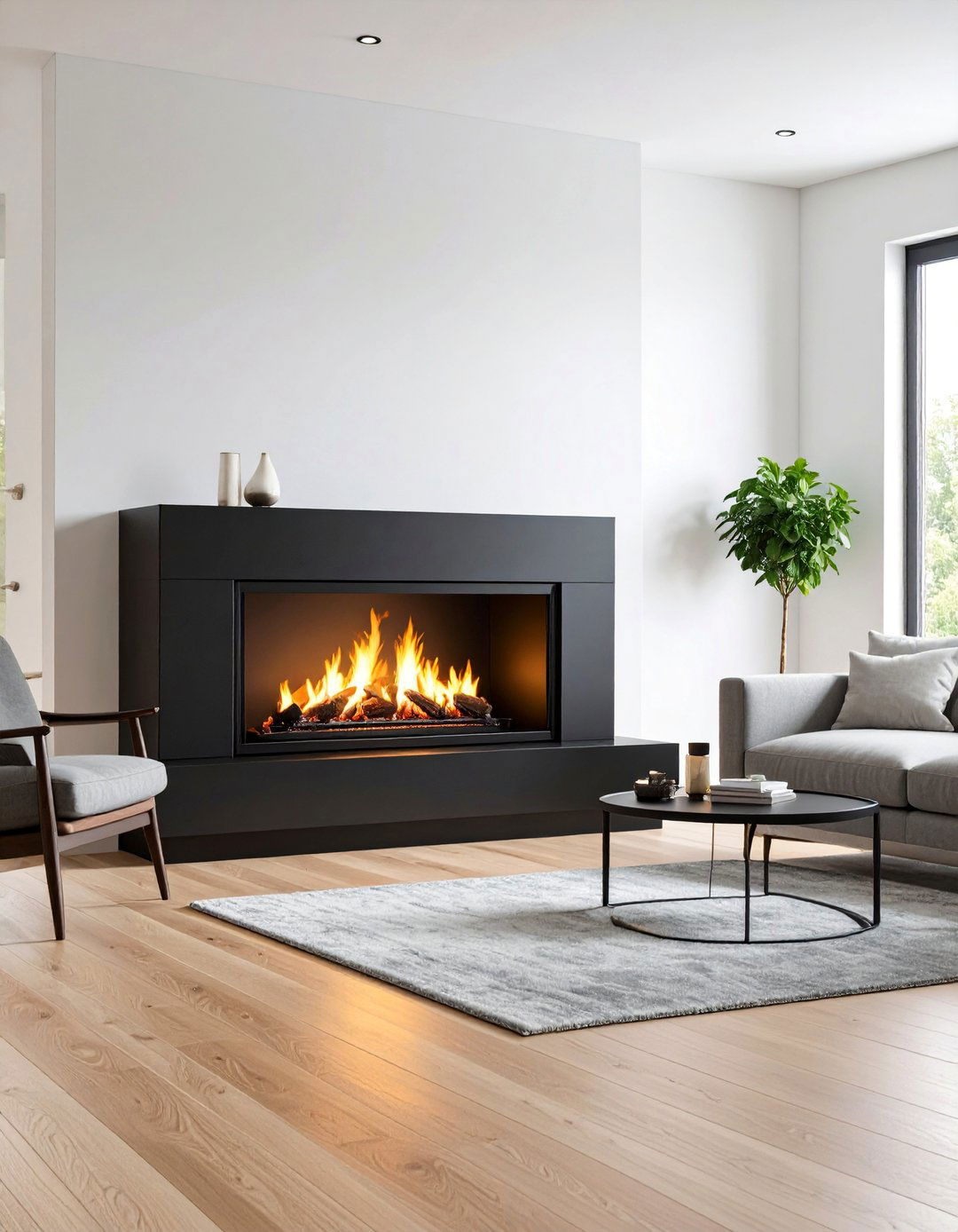 Sleek Black Linear Gas Fireplace - 25 Black Fireplace Ideas