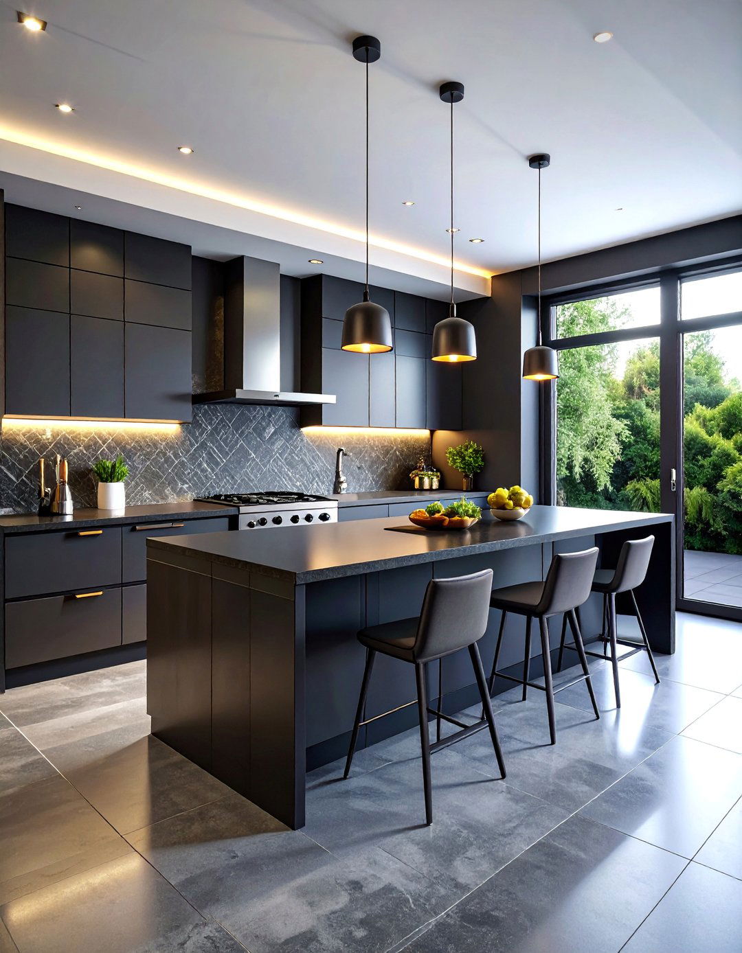 Sleek Contemporary Kitchen with Flat Panel Gray Cabinets - 25 Kitchen With Gray Cabinets And Black Countertops Ideas