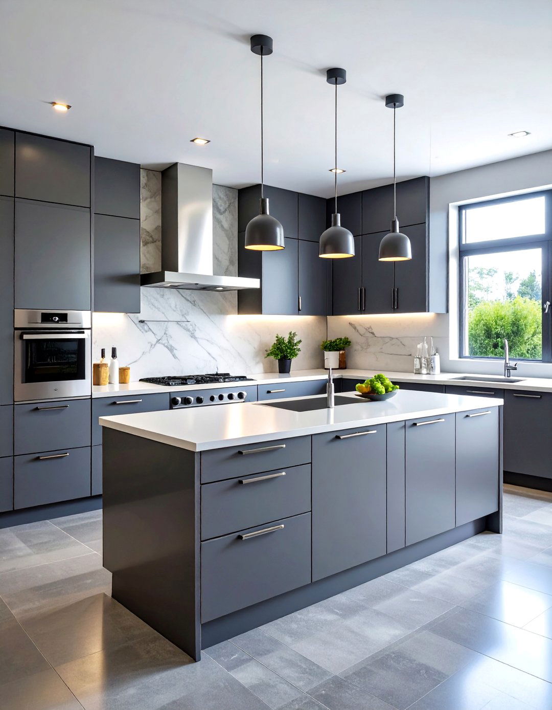 Sleek Graphite Gray Handleless Modern Design - 25 Kitchen Cabinet Ideas