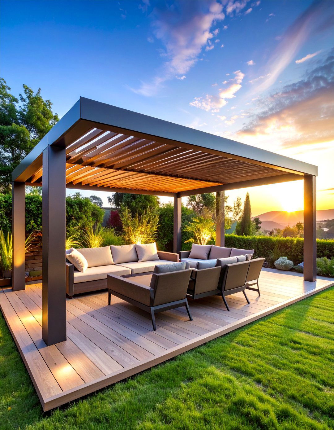 Sleek Louvered Pergola with Smart Technology - 25 Patio With a Pergola Ideas