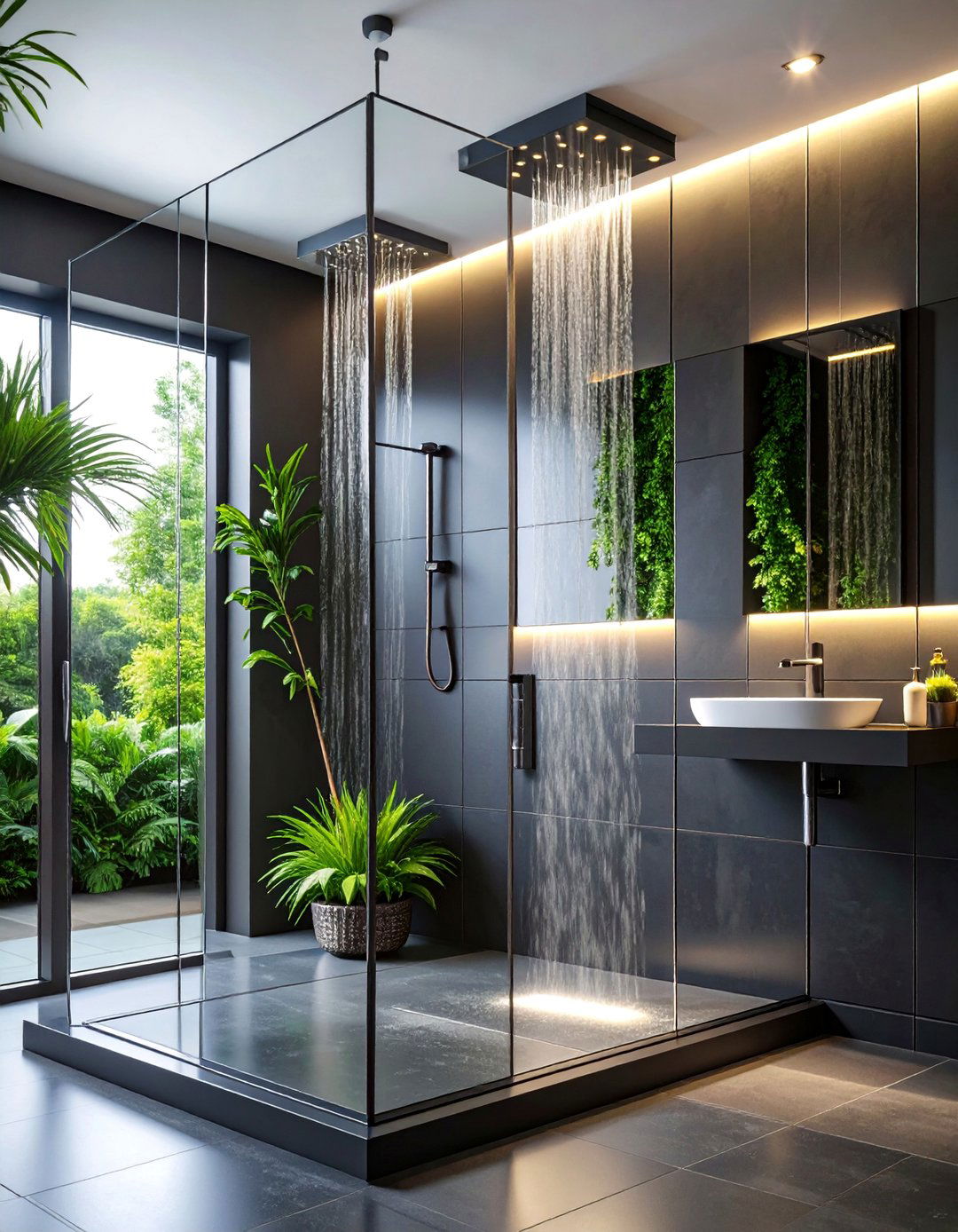 Sleek Matte Black Double Shower Enclosure - 25 Double Shower Ideas