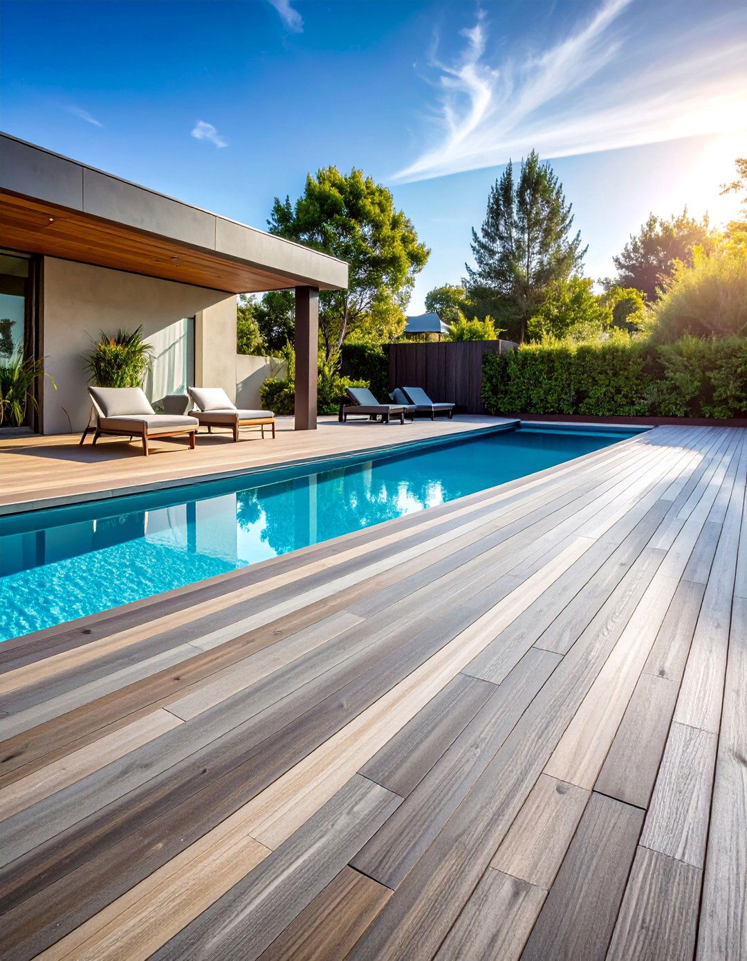 Sleek Porcelain Plank Pool Boardwalk - 25 Pavers Around Pool Ideas