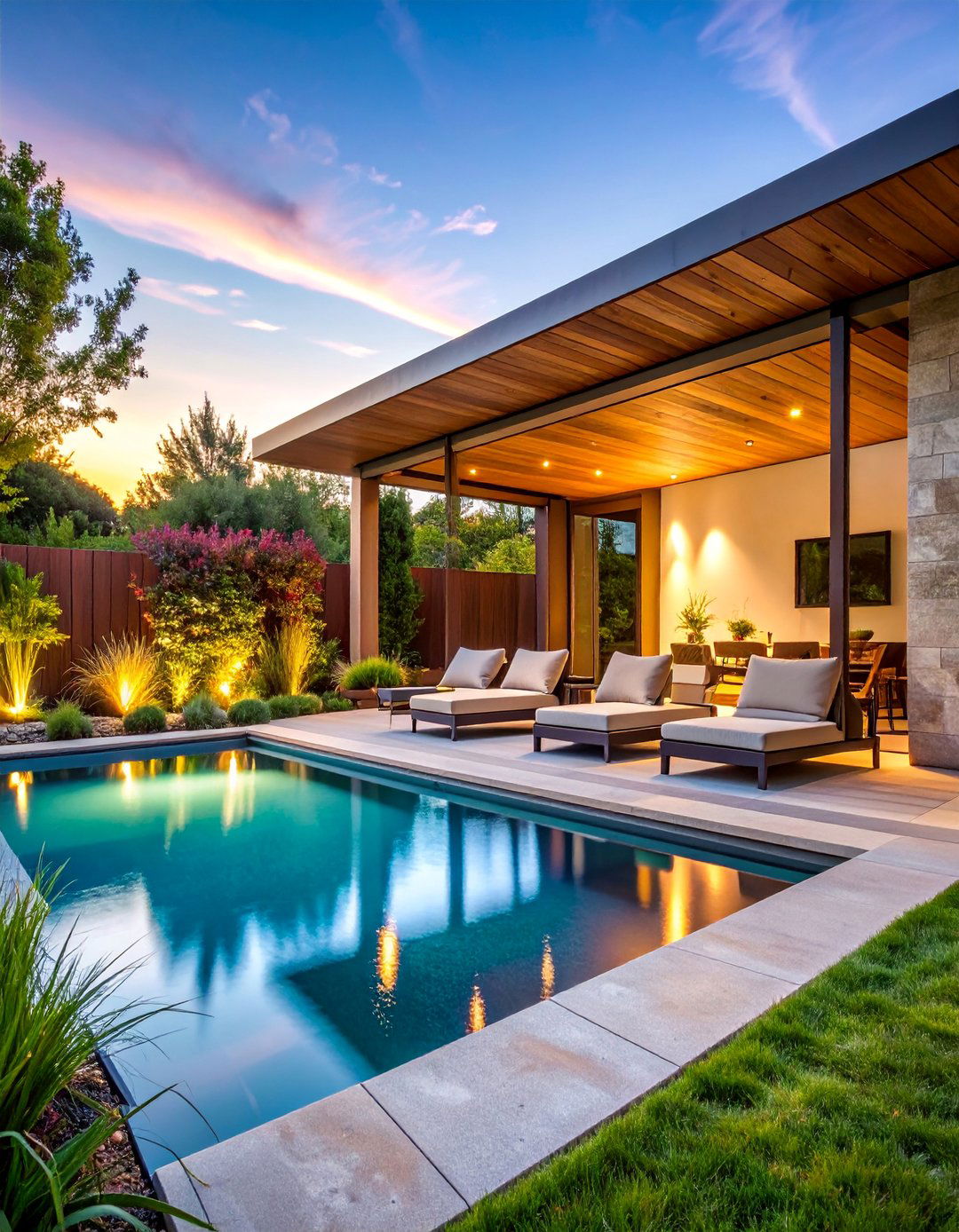 Sleek Water Wall with Lounge Seating - 25 Modern Backyard Ideas
