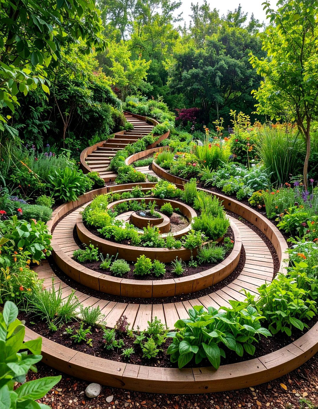 Sleeper Herb Garden Spiral Design - 25 Garden Sleeper Ideas