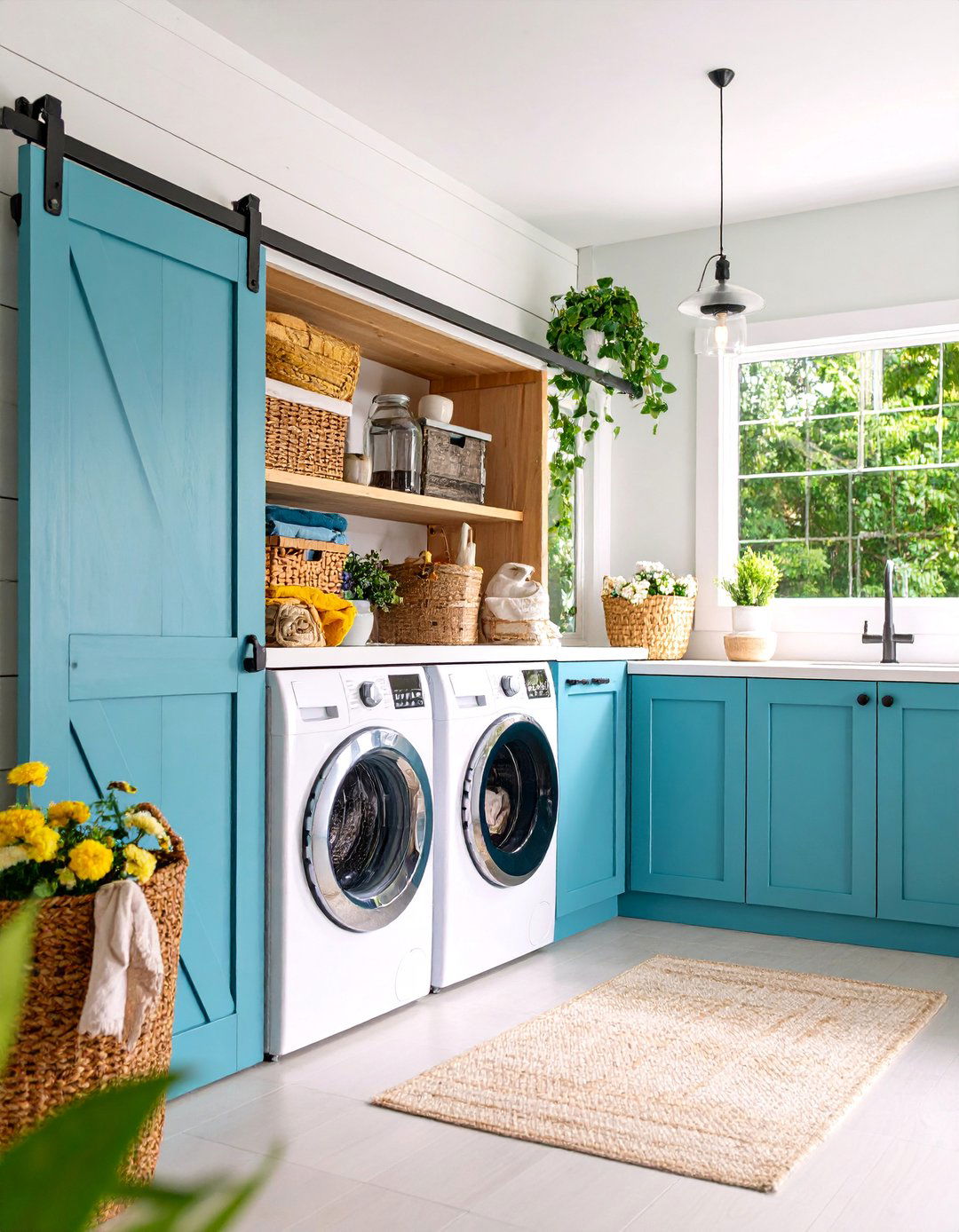 Sliding Barn Door Laundry Closet with Farmhouse Appeal - 25 Laundry Closet Ideas