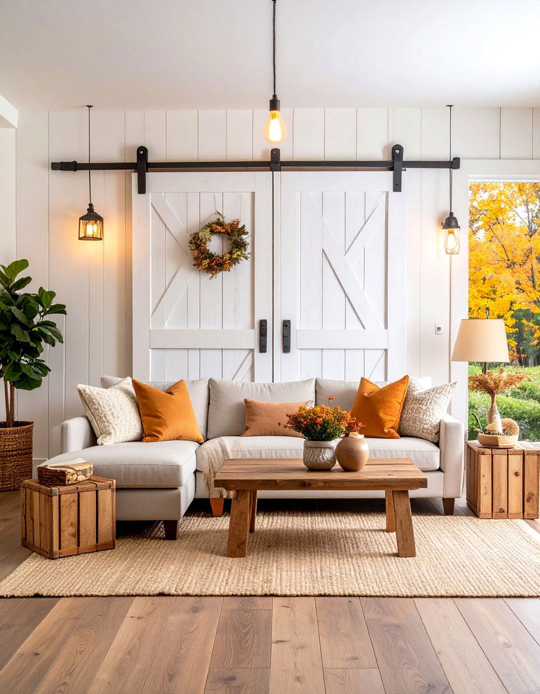 Sliding Barn Door Living Room Feature - 25 Joanna Gaines Living Room Ideas