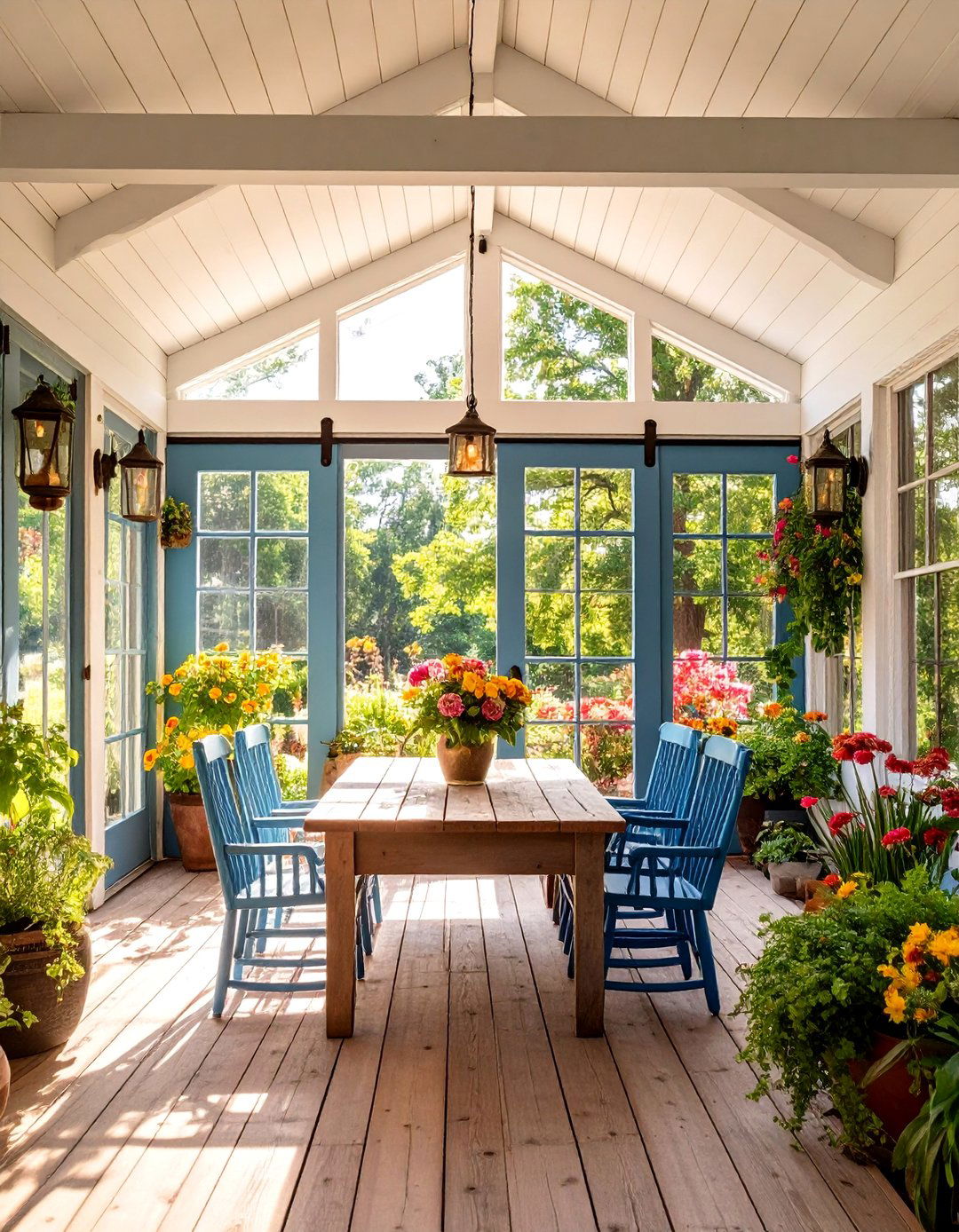 Sliding Barn Door Sunroom with Country Charm - 25 Rustic Sunroom Ideas