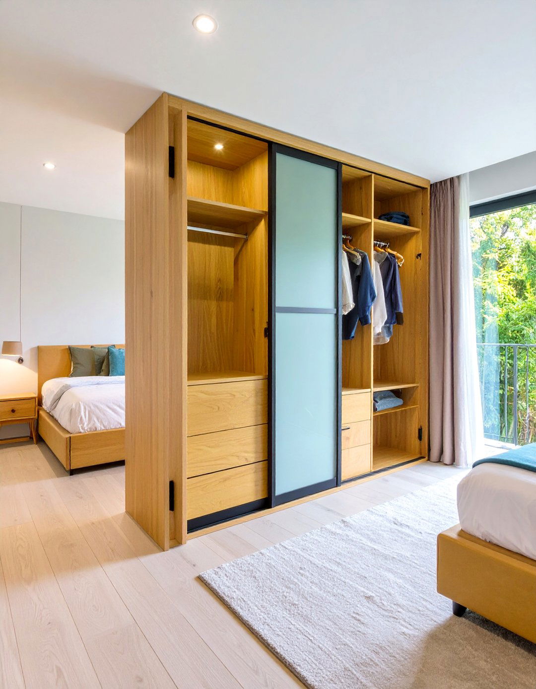 Sliding Wardrobe with Frosted Glass and Wood Combination - 25 Built-in Wardrobes Ideas