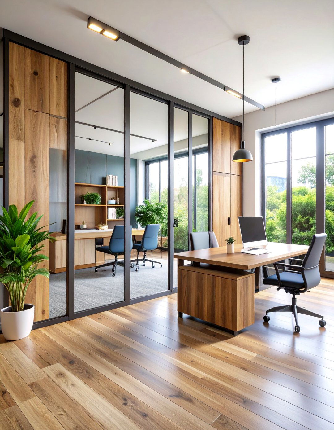 Sliding Wood and Steel Combination Door - 25 Home Office Door Ideas