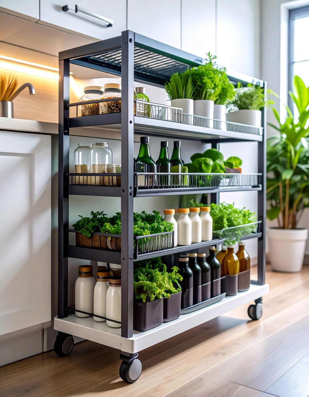 Slim Gap Storage Cart - 25 Water Bottle Storage Ideas