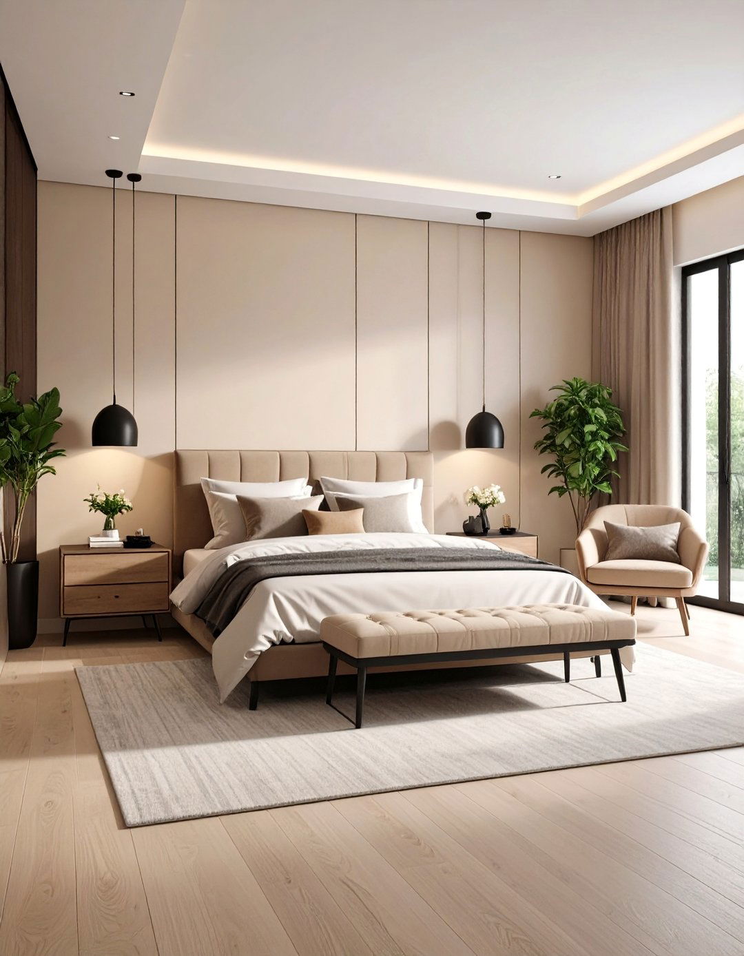 Small Bedroom with Space Maximizing Design - 25 Black and Beige Bedroom Design Ideas