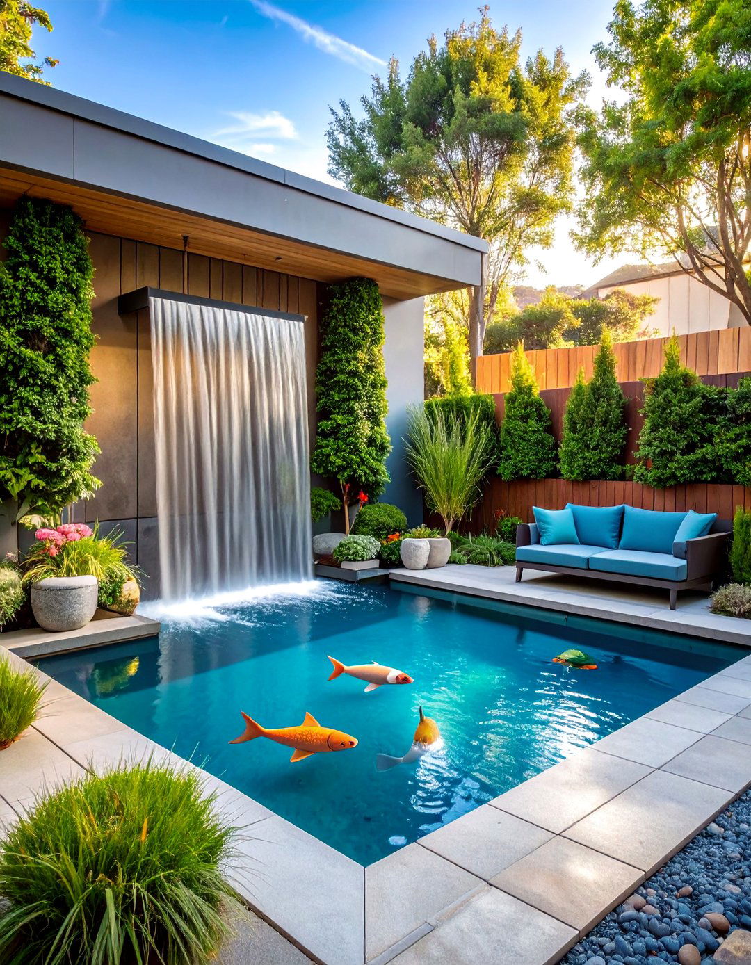 Small Corner Fish Pond with Space Saving Design - 25 Fish Pond Ideas