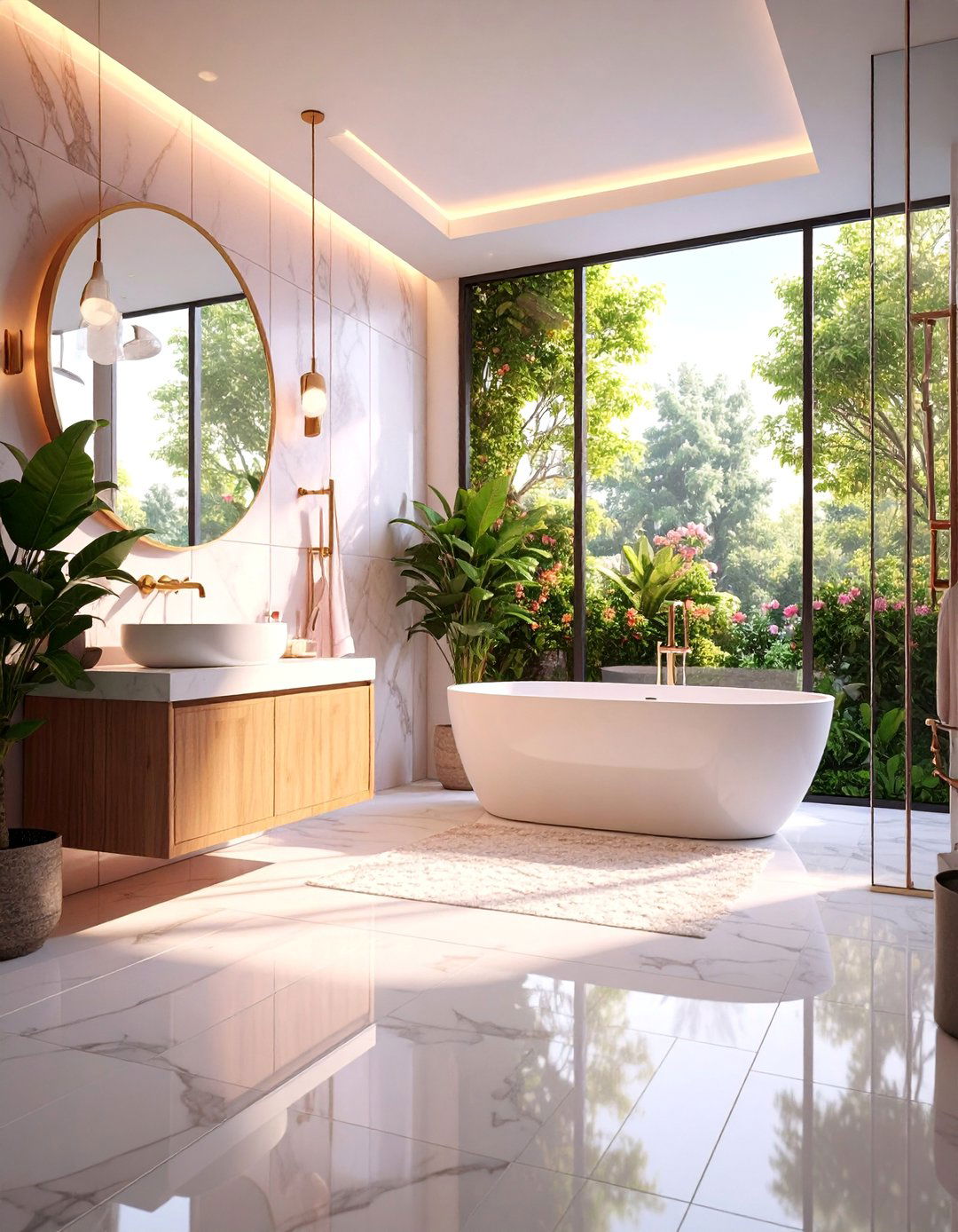 Small Marble Bathroom with Space Maximizing Layout - 25 Marble Bathroom Ideas