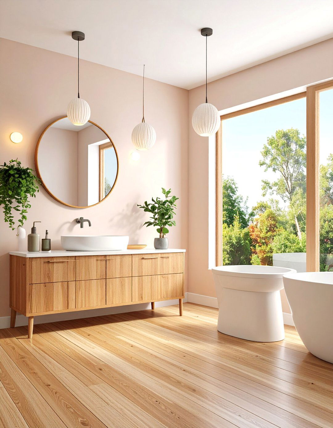 Small Powder Room with Blonde Maple Strips - 25 Ideas for Wood Floors in Bathrooms