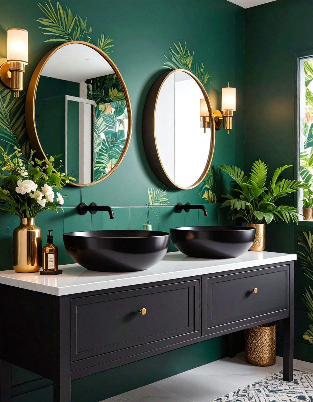 Small Powder Room with Bold Black Elements - 25 Bathroom With Black Fixtures