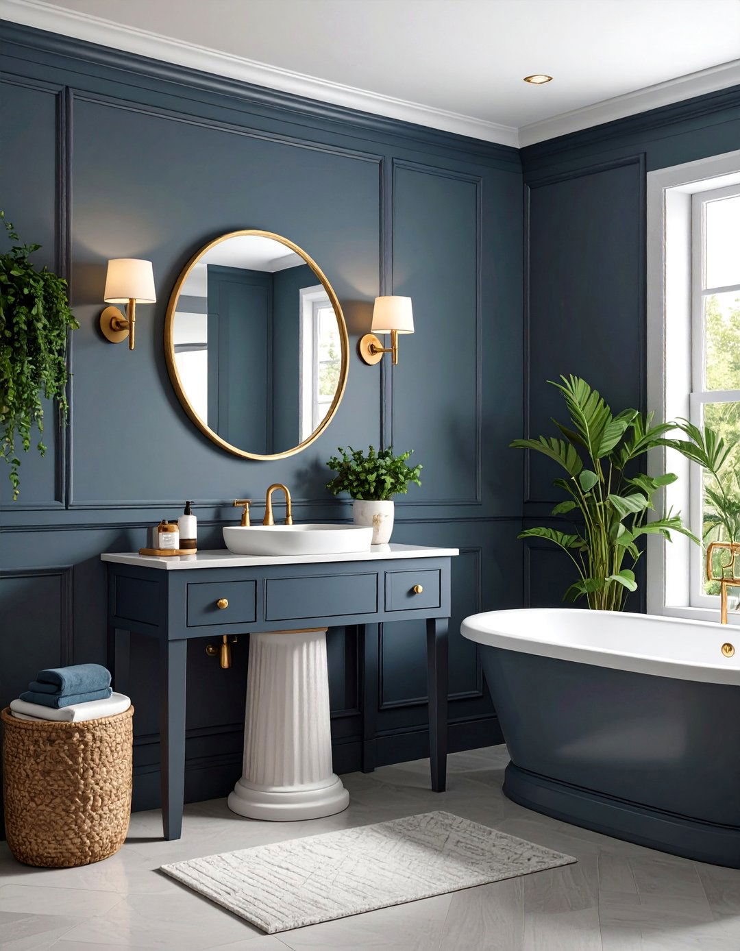 Small Powder Room with Dark Grey Walls and White Details - 25 Grey and White House Interior Design Ideas