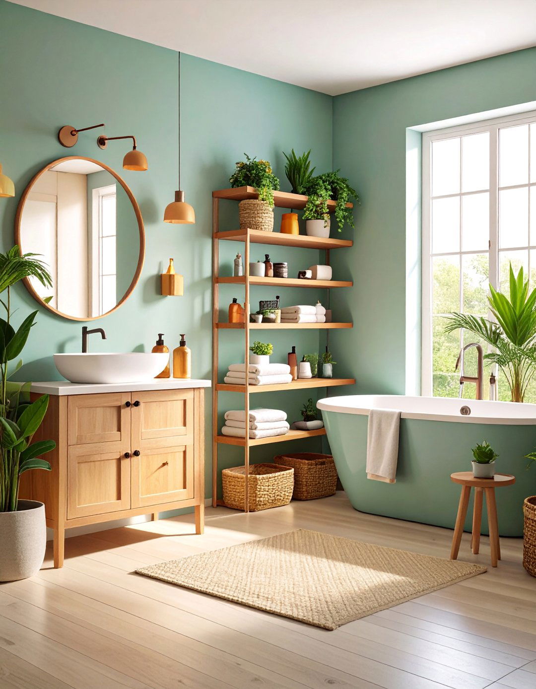 Small Space Bathroom with Clever Storage Solutions - 25 Modern Farmhouse Bathroom Ideas