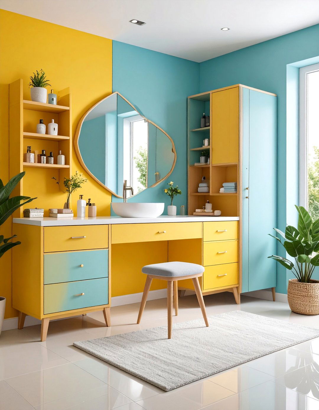 Small Space Corner Vanity with Vertical Storage - 25 Vanity Room Ideas