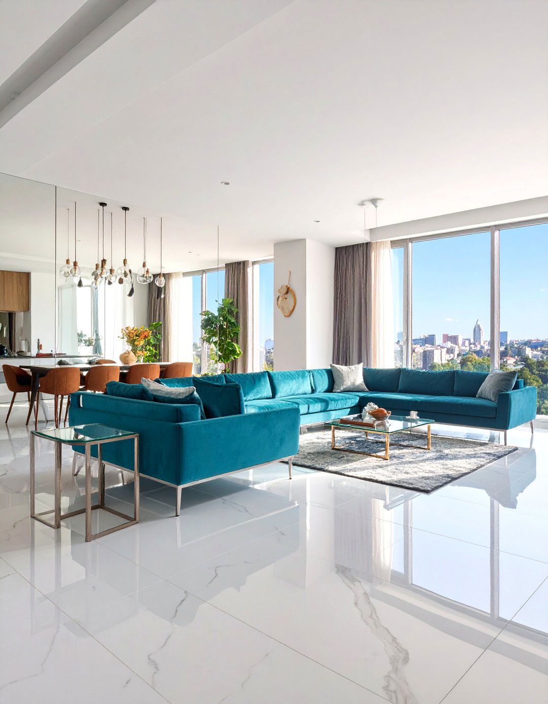 Small Space Marble Floor Living Room with Reflective Surfaces - 25 Marble Floor Living Room Ideas