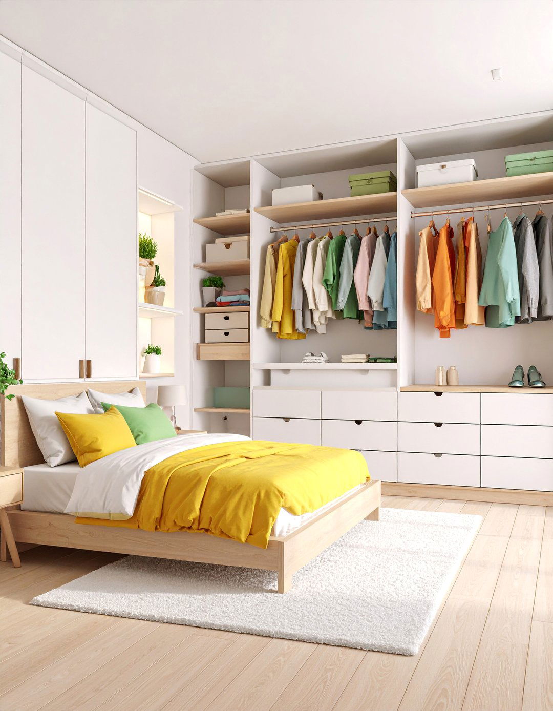 Small Space White Bedroom with Built In Storage - 25 White and Cream Bedroom Ideas