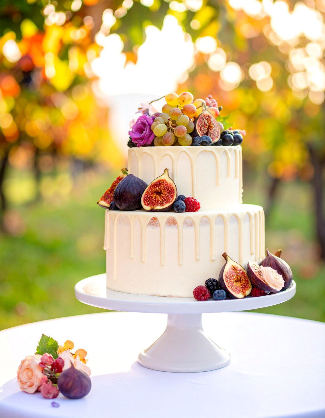 Small Wedding Cake with Drip Icing and Fresh Fruit - 25 Small Wedding Cake Ideas
