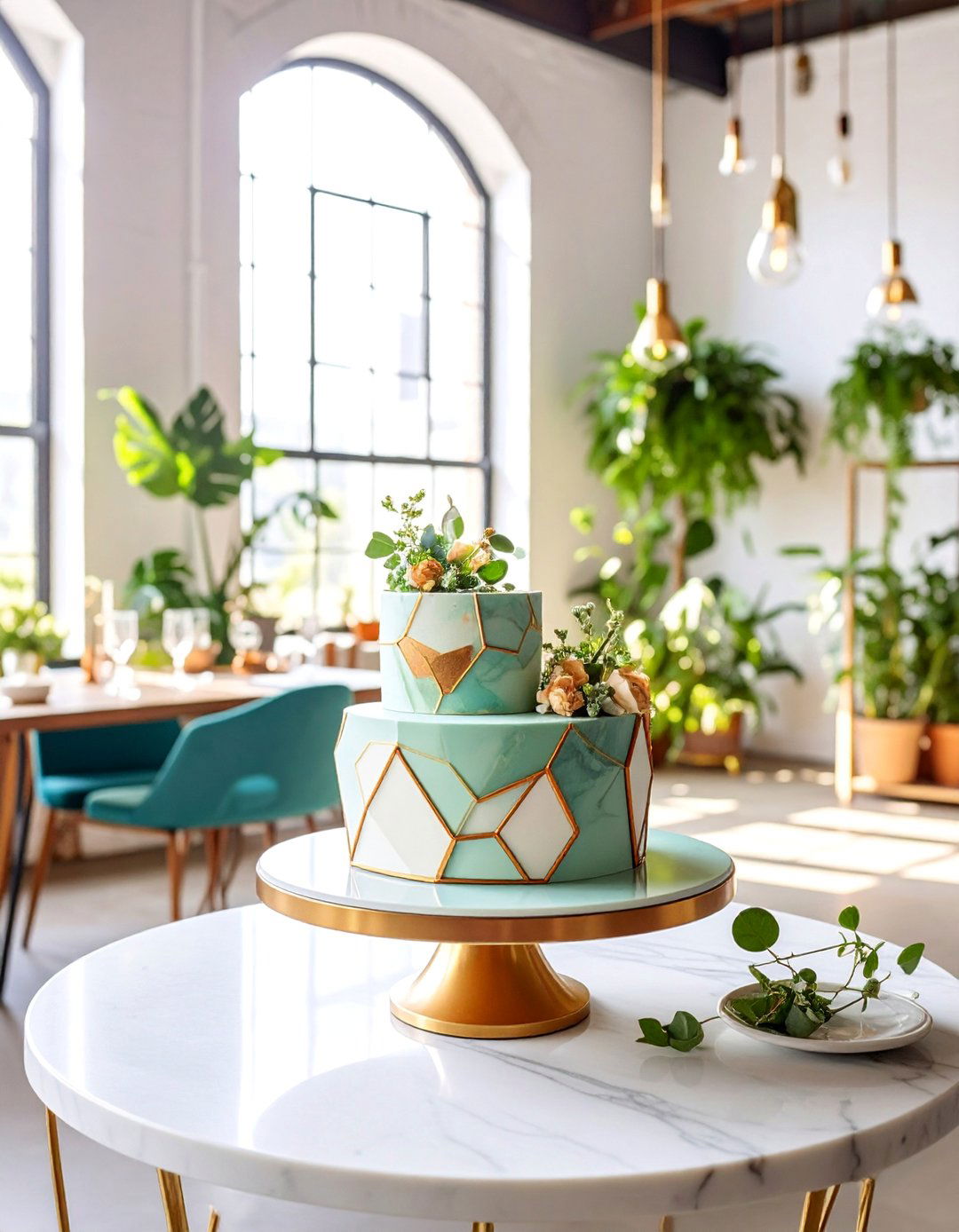 Small Wedding Cake with Geometric Marble Fondant - 25 Small Wedding Cake Ideas
