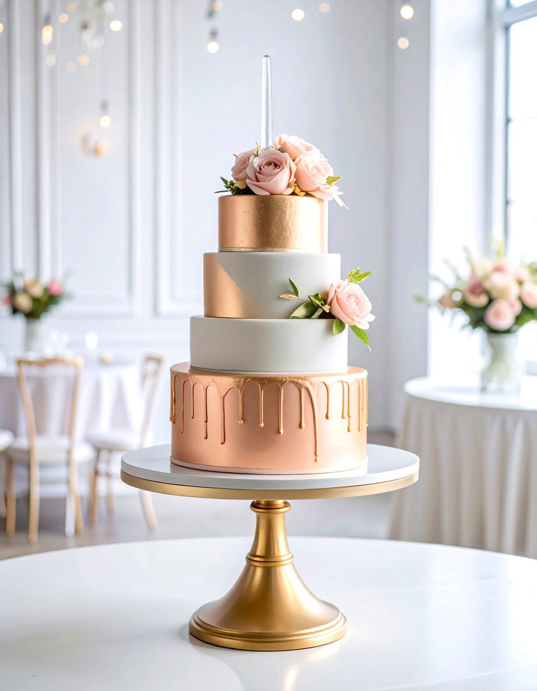 Small Wedding Cake with Metallic Painted Edges - 25 Small Wedding Cake Ideas