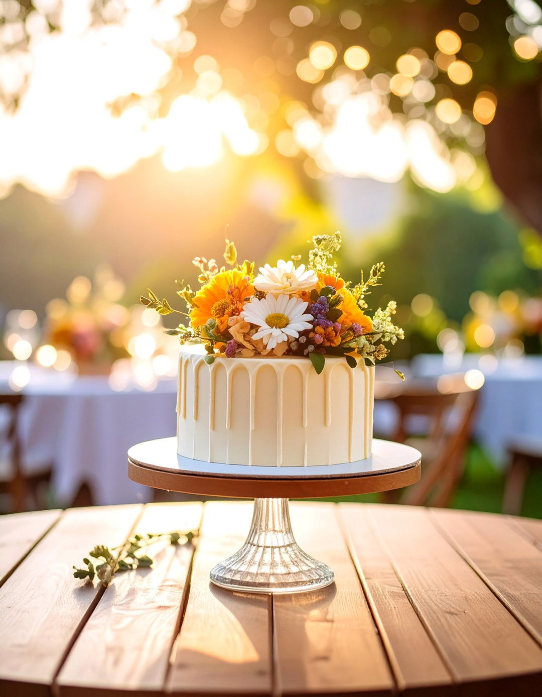 Small Wedding Cake with Pressed Wildflowers - 25 Small Wedding Cake Ideas