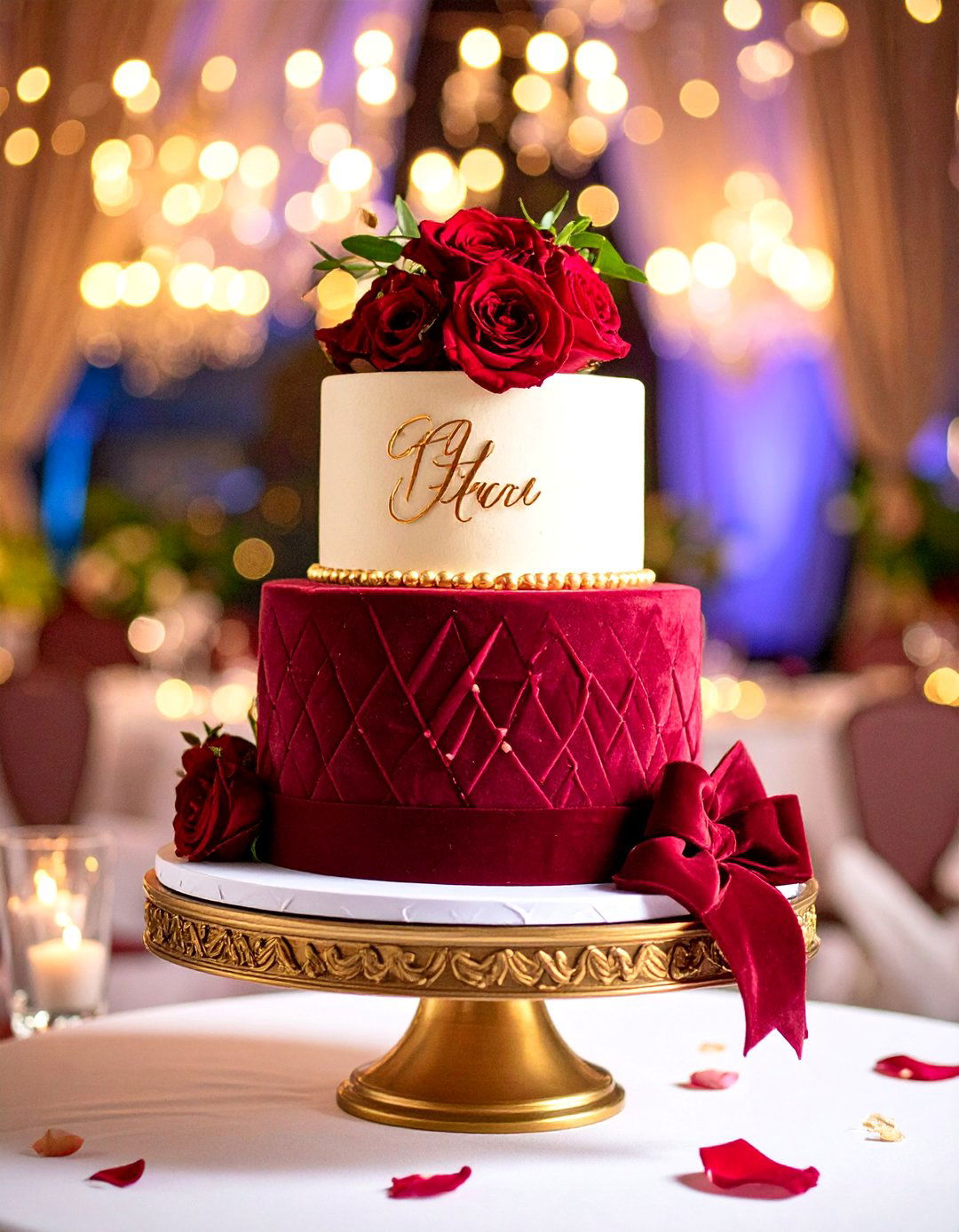Small Wedding Cake with Velvet Sugar Bow - 25 Small Wedding Cake Ideas
