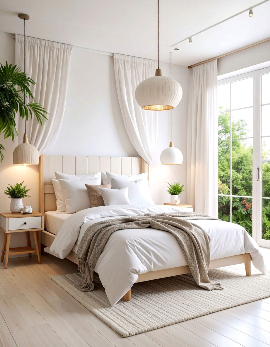 Small White Bedroom with Hanging Pendant Lighting - 25 Small White Bedroom Ideas
