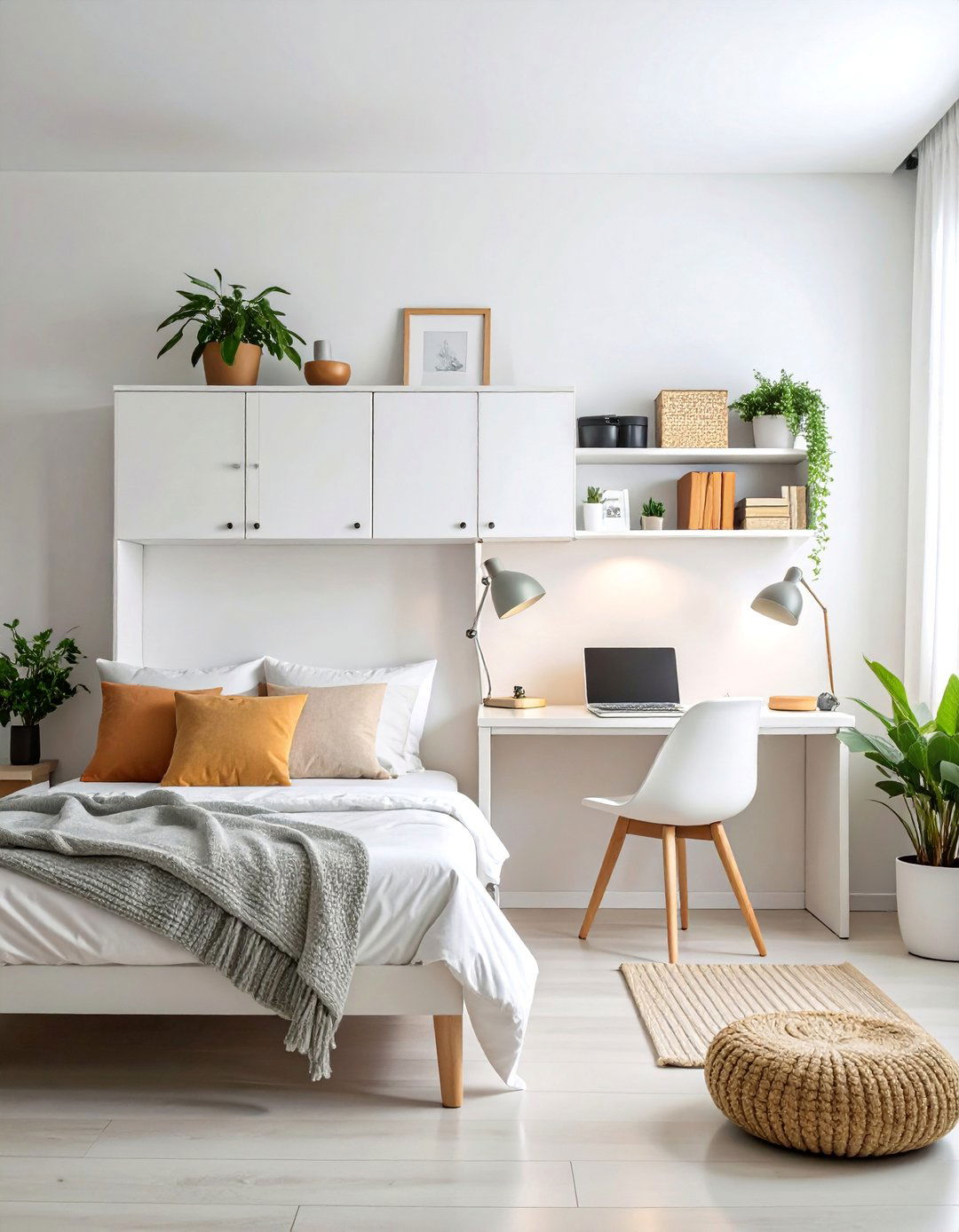 Small White Bedroom with Hidden Desk Workspace - 25 Small White Bedroom Ideas