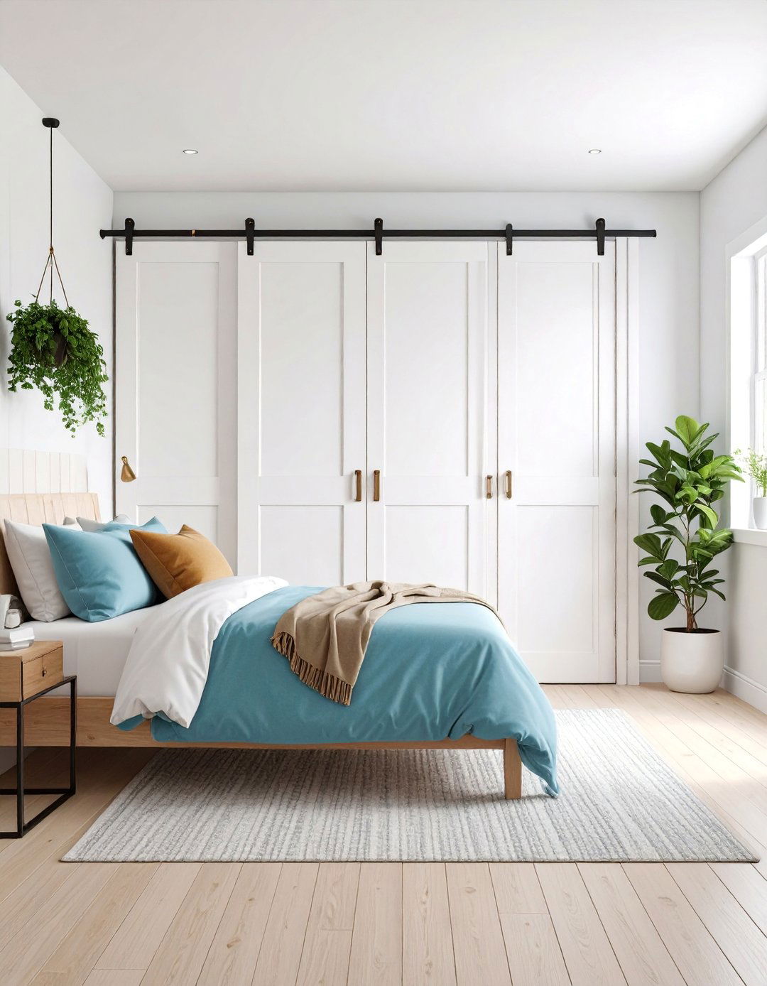 Small White Bedroom with Sliding Barn Door Storage - 25 Small White Bedroom Ideas