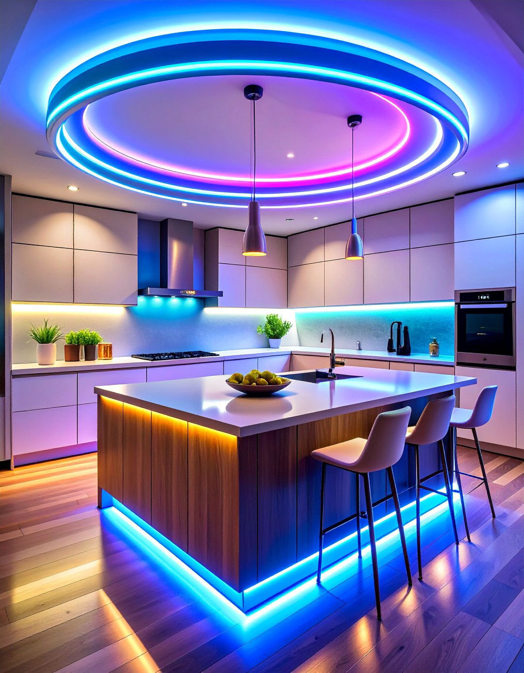 Smart Color Changing LED Rings - 25 Kitchen Island Lighting Ideas