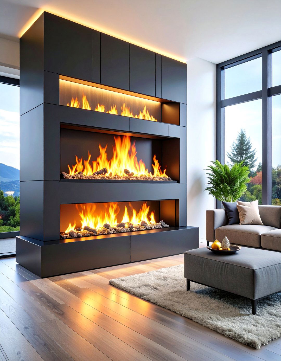 Smart Electric Two Story Fireplace with Remote Control - 25 Two-story Fireplace Ideas