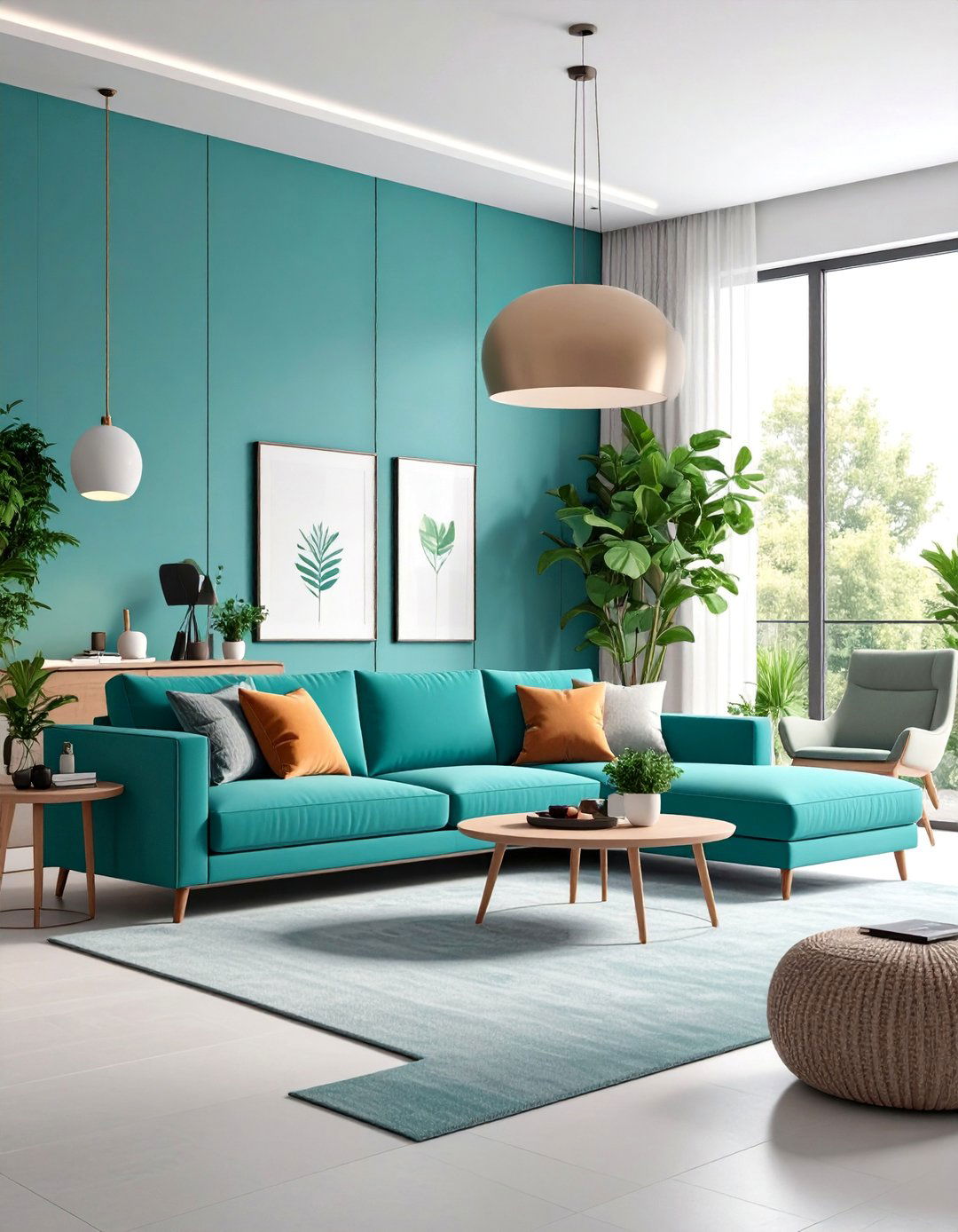 Smart Home Teal Sectional Technology Hub - 25 Teal Couch Living Room Ideas