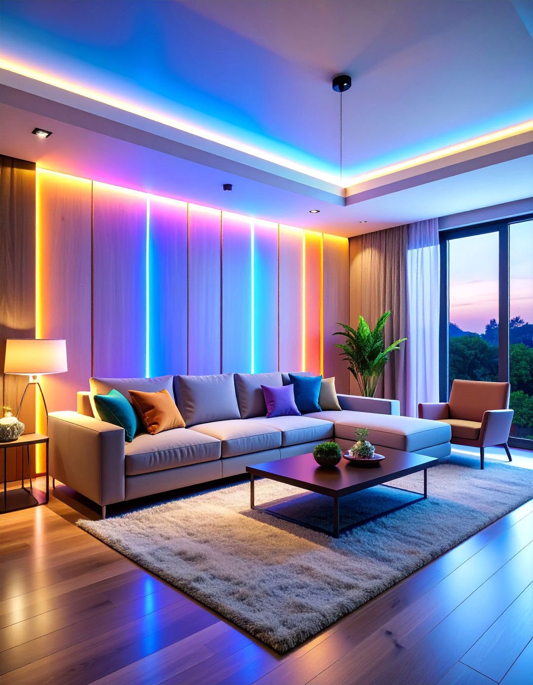 Smart LED Living Room with App Controlled Color Systems - 25 Living Room Lighting Ideas