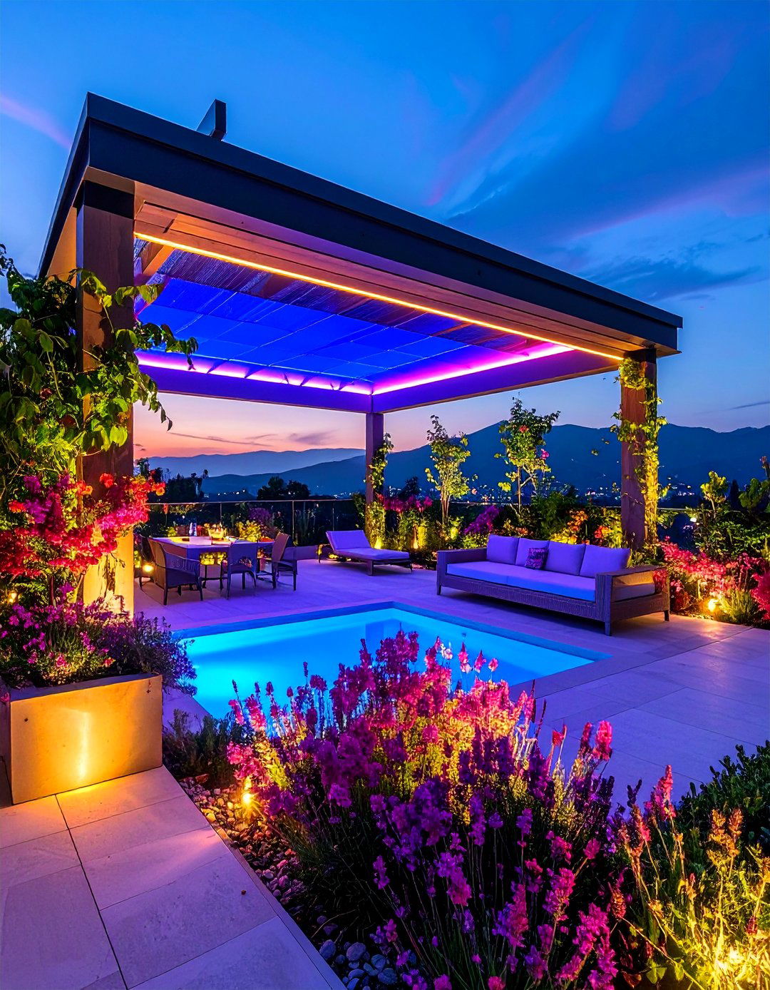 Smart LED System with Voice Control - 25 Pergola Lighting Ideas