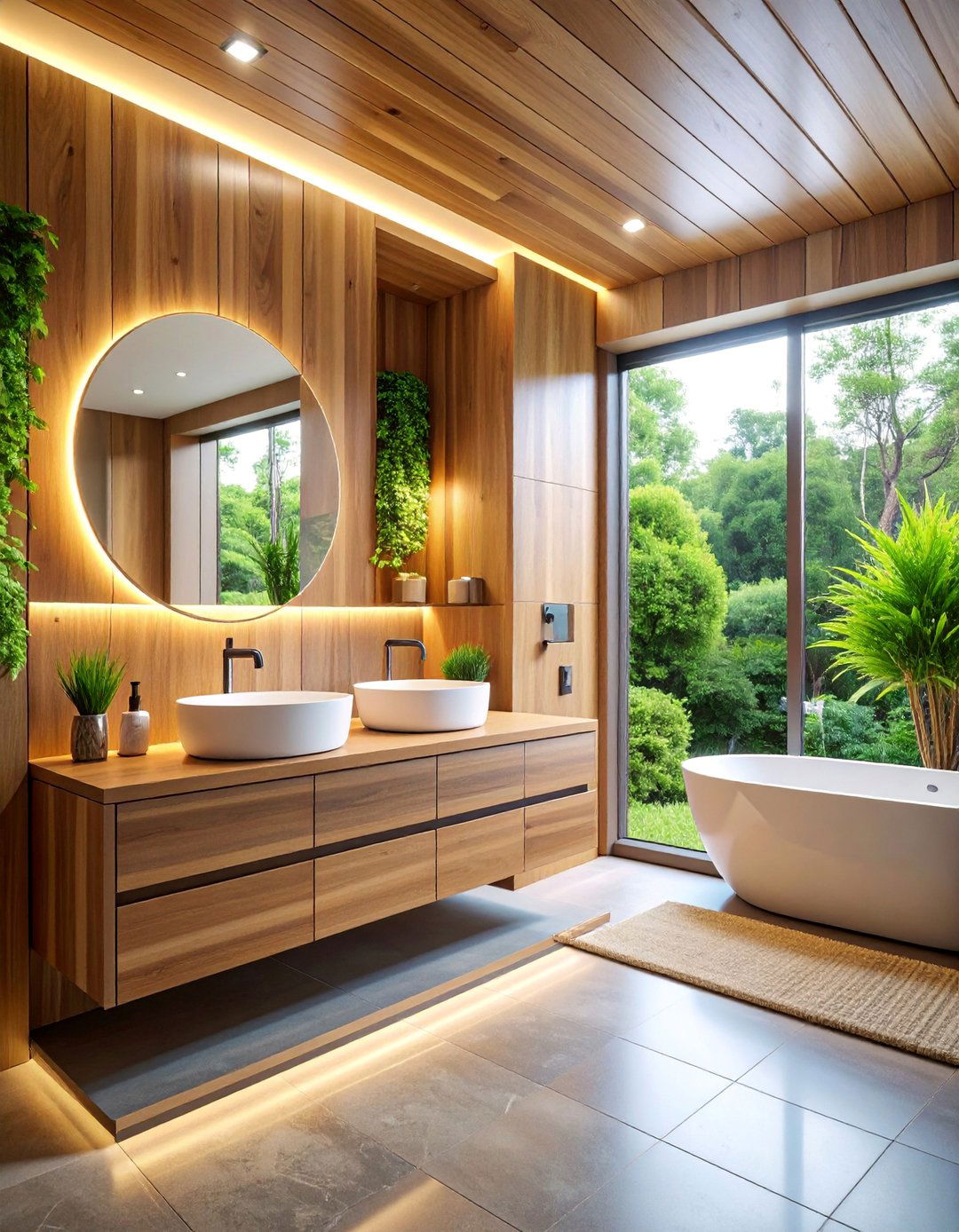Smart Tech Integrated Oak Bathroom Vanity - 25 Wood Bathroom Vanity Ideas