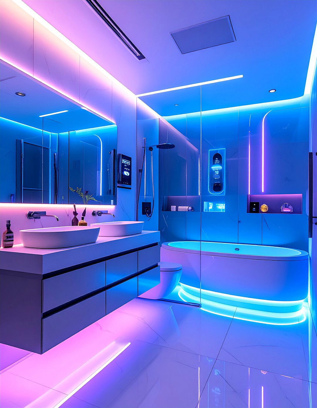 Smart Technology Integration Hub - 25 Windowless Bathroom Ideas