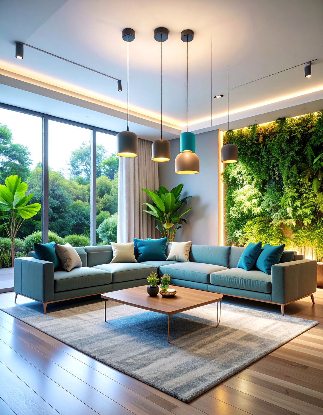 Smart Voice Controlled Pendant System - 25 Living Room Ceiling Lighting Ideas