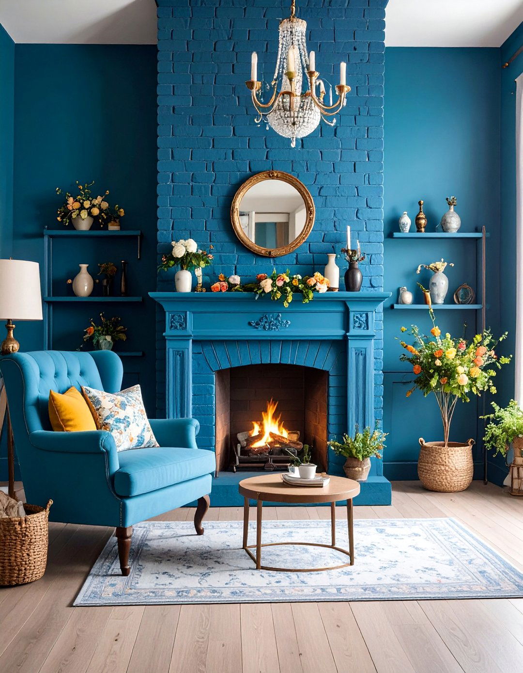 Smoky Blue Vintage Painted Fireplace - 25 Painted Brick Fireplace Ideas