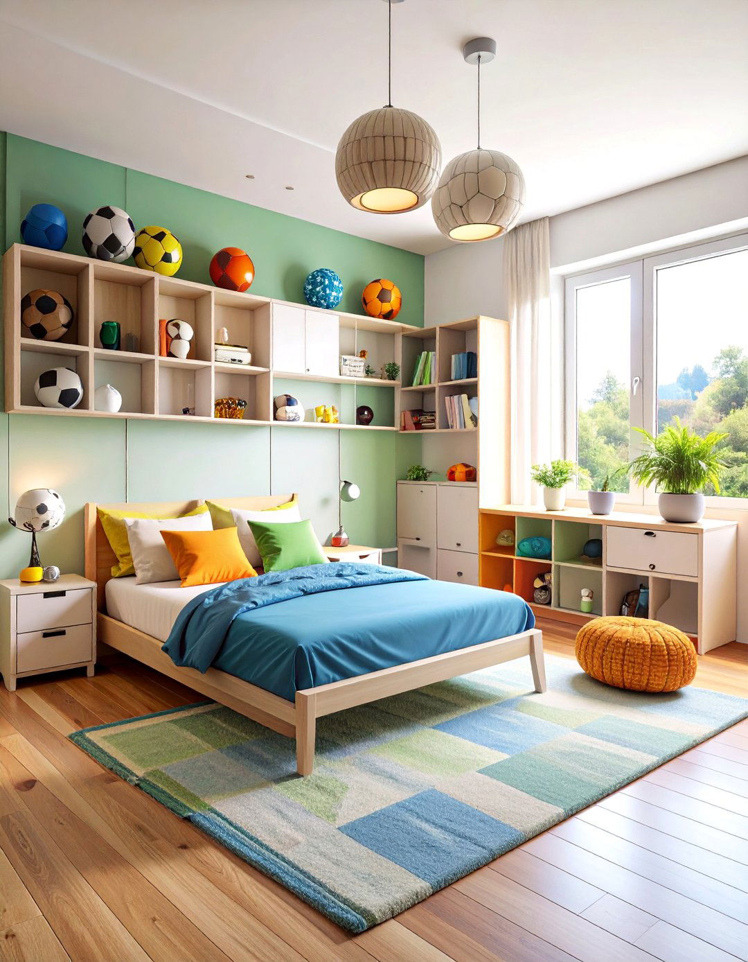 Soccer Bedroom with Equipment Display and Storage - 25 Soccer Themed Bedroom Ideas
