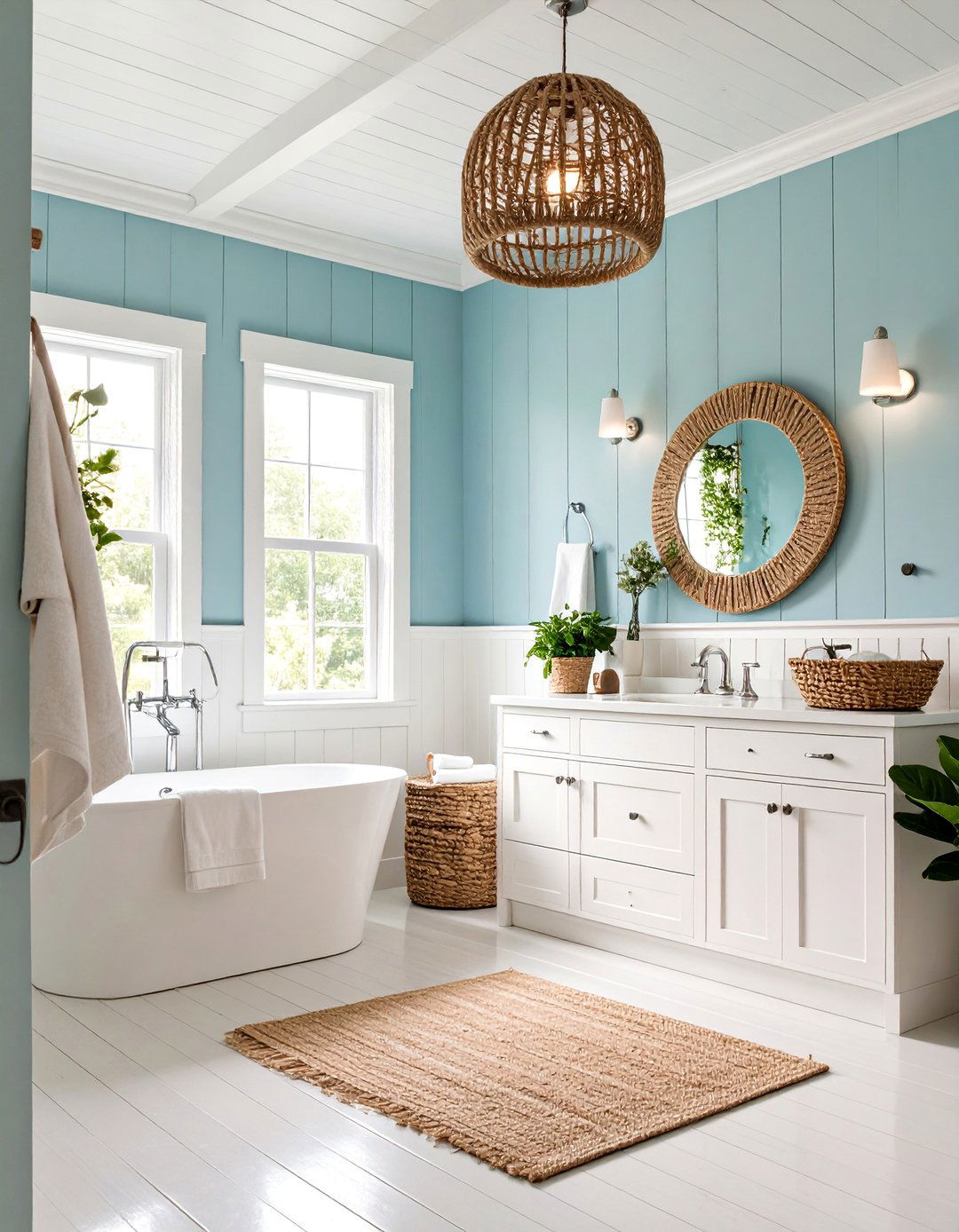 Soft Aqua Bathroom with White Beadboard - 25 Bathroom Color Ideas